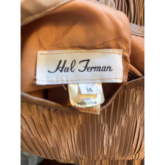 Vintage Hal Ferman Midi Dress Size 14 Gold Chevron Metallic Pattern USA Elegant - Picture 5 of 10